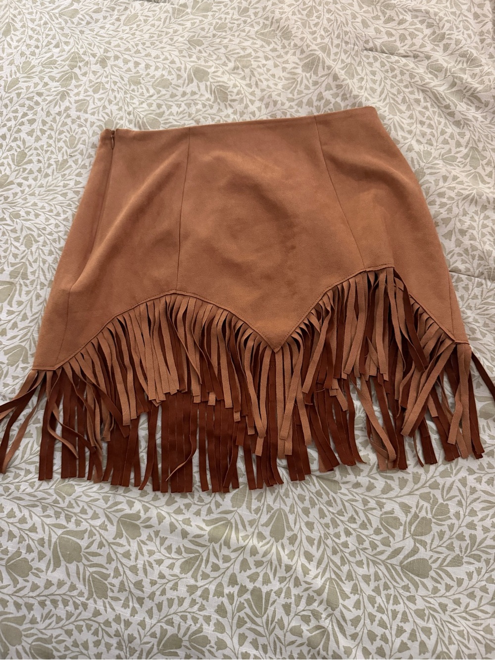 Fringed Mini Skirt in Cognac Faux Suede NWT